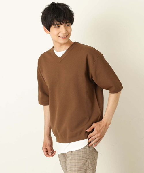 a.v.v（アーヴェヴェ）の「【2SET】カットソー付きカノコVネックニット（ニット/セーター・メンズ・チャコールグレー/ブラウン/ブルー・44/46/48/50）」の21枚目の写真