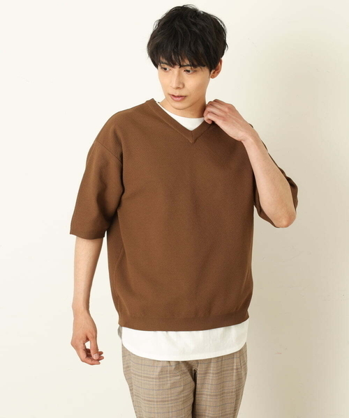 a.v.v（アーヴェヴェ）の「【2SET】カットソー付きカノコVネックニット（ニット/セーター・メンズ・チャコールグレー/ブラウン/ブルー・44/46/48/50）」の22枚目の写真