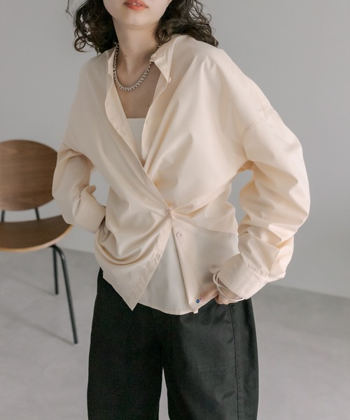 mystic（ミスティック）の「[otonamystic] カシュクールシャツ（シャツ/ブラウス・レディース・ブラック/アイボリー・FREE）」の2枚目の写真