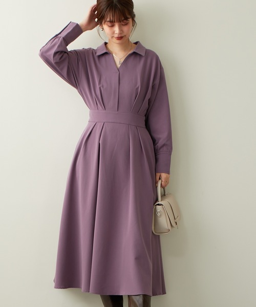 natural couture(ナチュラルクチュール)の「2022AWアイテム/WEB限定カラーあり/スキッパー衿お上品ワンピース(ワンピース・レディース・パープル/イエロー/その他1/その他2/ブラック系その他・FREE)」の3枚目の写真