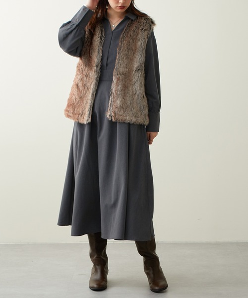natural couture(ナチュラルクチュール)の「2022AWアイテム/WEB限定カラーあり/スキッパー衿お上品ワンピース(ワンピース・レディース・パープル/イエロー/その他1/その他2/ブラック系その他・FREE)」の7枚目の写真
