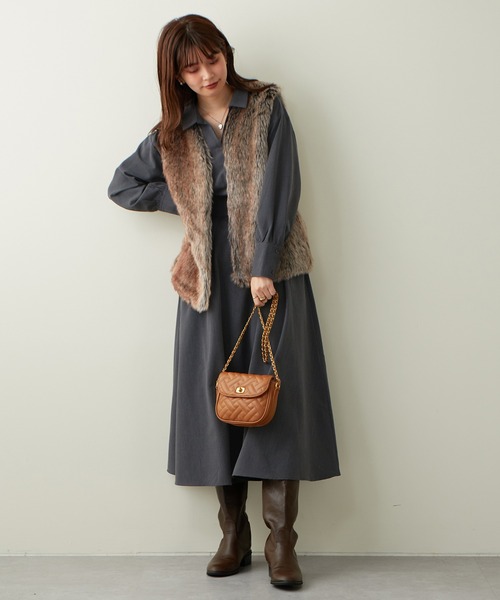 natural couture(ナチュラルクチュール)の「2022AWアイテム/WEB限定カラーあり/スキッパー衿お上品ワンピース(ワンピース・レディース・パープル/イエロー/その他1/その他2/ブラック系その他・FREE)」の8枚目の写真