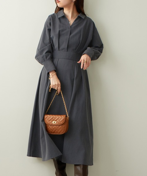 natural couture(ナチュラルクチュール)の「2022AWアイテム/WEB限定カラーあり/スキッパー衿お上品ワンピース(ワンピース・レディース・パープル/イエロー/その他1/その他2/ブラック系その他・FREE)」の11枚目の写真