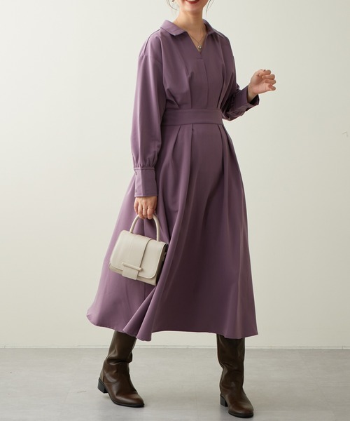 natural couture(ナチュラルクチュール)の「2022AWアイテム/WEB限定カラーあり/スキッパー衿お上品ワンピース(ワンピース・レディース・パープル/イエロー/その他1/その他2/ブラック系その他・FREE)」の14枚目の写真