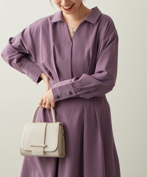 natural couture(ナチュラルクチュール)の「2022AWアイテム/WEB限定カラーあり/スキッパー衿お上品ワンピース(ワンピース・レディース・パープル/イエロー/その他1/その他2/ブラック系その他・FREE)」の18枚目の写真