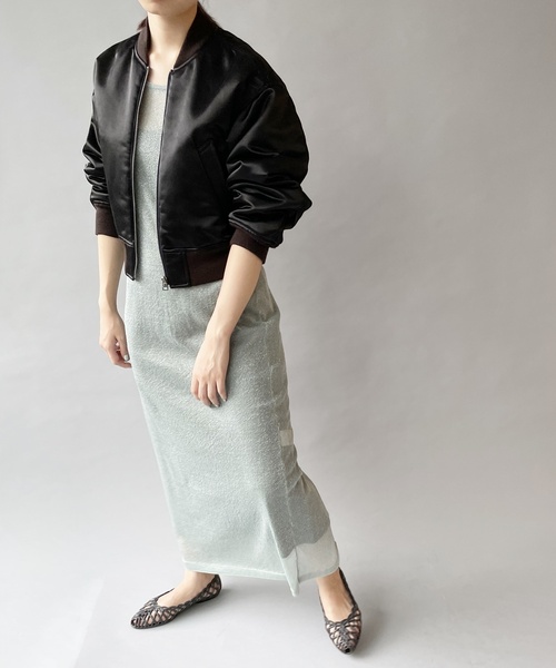 EDIT. FOR LULU(エディットフォールル)の「CNヴィンテージサテンショートブルゾン(ミリタリージャケット・レディース・ブラック・FREE)」の4枚目の写真