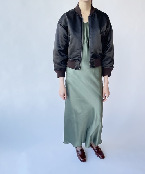 EDIT. FOR LULU(エディットフォールル)の「CNヴィンテージサテンショートブルゾン(ミリタリージャケット・レディース・ブラック・FREE)」の8枚目の写真