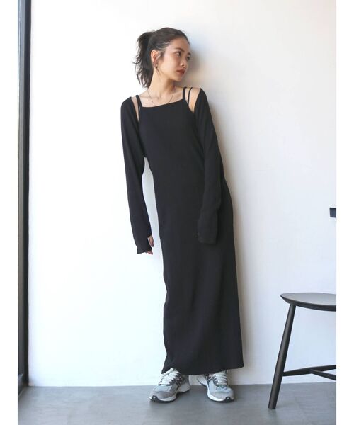 Ungrid（アングリッド）の「ランダムテレコレイヤードフィットカットワンピース（ワンピース・レディース・ブラック/オレンジ/ブルー・FREE）」の4枚目の写真