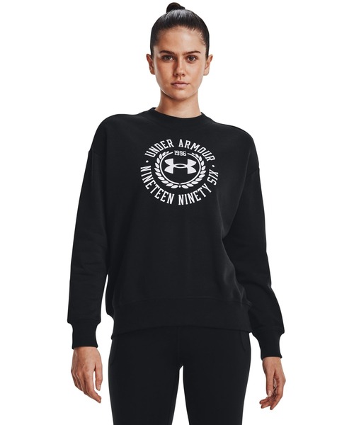 UNDER ARMOUR(アンダーアーマー)の「UAライバルフリース クレスト グラフィック クルー(トレーニング/レディース)(スウェット・レディース・ブラック×ホワイト/ネイビー・M/S/L/XL)」の2枚目の写真