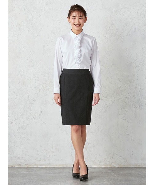 Perfect Suit FActory（パーフェクトスーツファクトリー）の「フレッシャーズ　2WAYフリル　レギュラー（ビジネスシャツ・レディース・サックスブルー/ホワイト/ライトピンク・5号/11号/13号/7号/15号/9号）」の5枚目の写真