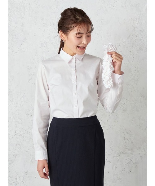 Perfect Suit FActory（パーフェクトスーツファクトリー）の「フレッシャーズ　2WAYフリル　レギュラー（ビジネスシャツ・レディース・サックスブルー/ホワイト/ライトピンク・5号/11号/13号/7号/15号/9号）」の13枚目の写真