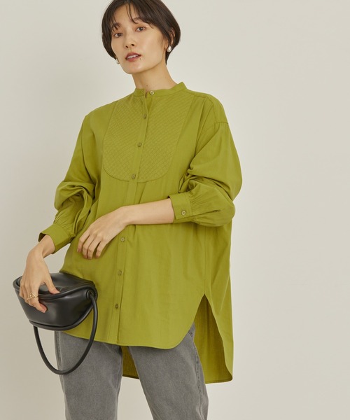 AMERICAN HOLIC(アメリカンホリック)の「バンドカラーキルティングシャツチュニック(シャツ/ブラウス・レディース・ブラック/オフホワイト/マスタード・M/L)」の3枚目の写真