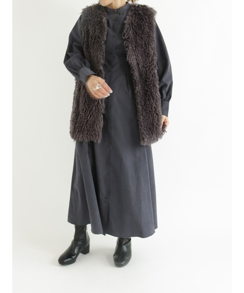 Samansa Mos2 blue（サマンサモスモスブルー）の「ファーベスト（Tシャツ/カットソー・レディース・モカ/チャコール/キナリ・ﾌﾘ-）」の9枚目の写真