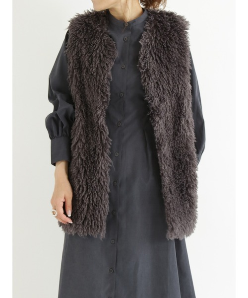 Samansa Mos2 blue（サマンサモスモスブルー）の「ファーベスト（Tシャツ/カットソー・レディース・モカ/チャコール/キナリ・ﾌﾘ-）」の13枚目の写真