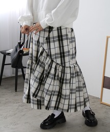 チェック柄イレヘムロングスカート