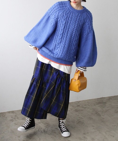 GeeRA（ジーラ）の「チェック柄イレヘムロングスカート（スカート・レディース・ブルー/オフホワイト/ブラック・SMALL/MEDIUM/LARGE）」の14枚目の写真