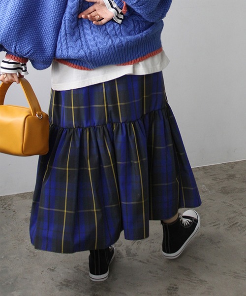 GeeRA（ジーラ）の「チェック柄イレヘムロングスカート（スカート・レディース・ブルー/オフホワイト/ブラック・SMALL/MEDIUM/LARGE）」の10枚目の写真