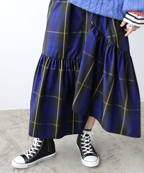 GeeRA（ジーラ）の「チェック柄イレヘムロングスカート（スカート・レディース・ブルー/オフホワイト/ブラック・SMALL/MEDIUM/LARGE）」の11枚目の写真