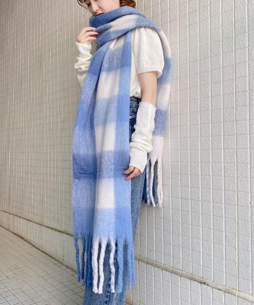 希少♡316cm♡美品♡ジャンポール ゴルチエ モヘア チェック 大判 マフラー 6カラー！モコモコ大判チェックマフラー(BQ)（マフラー）｜almo