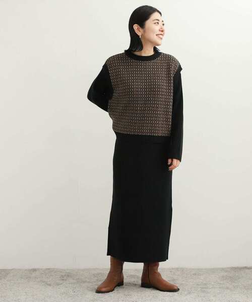 URBAN RESEARCH DOORS（アーバンリサーチドアーズ）の「ジャガードベストセットニットワンピース（ワンピース・レディース・ブラック/カーキ・MEDIUM）」の10枚目の写真