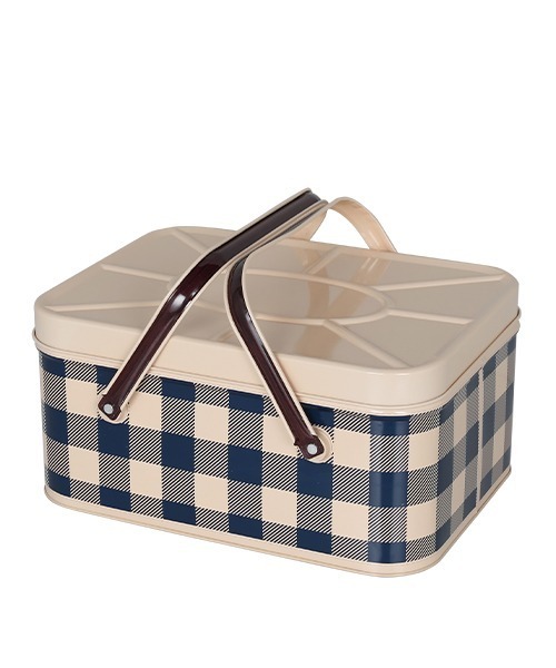 TIN BASKET /ブリキ バスケット チェック柄（収納グッズ