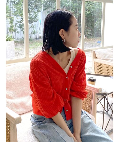 Ungrid（アングリッド）の「シアーボリュームニットカーデ（カーディガン/ボレロ・レディース・パープル/オレンジ/アイボリー・FREE）」の4枚目の写真