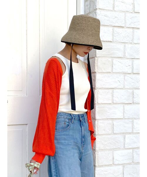 Ungrid（アングリッド）の「シアーボリュームニットカーデ（カーディガン/ボレロ・レディース・パープル/オレンジ/アイボリー・FREE）」の16枚目の写真