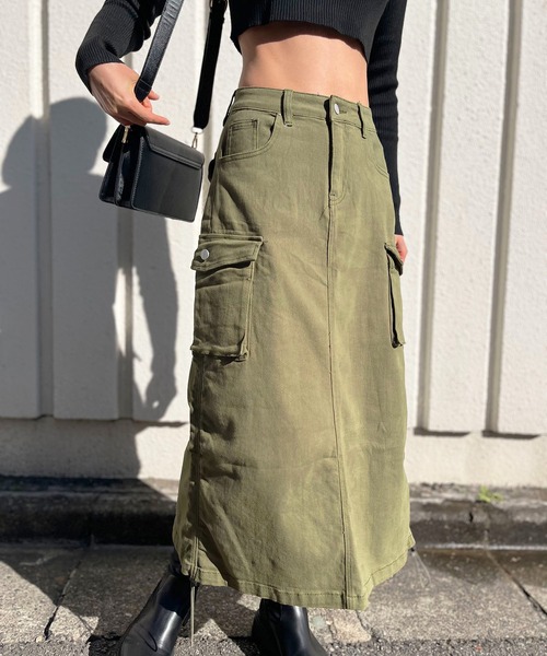 Jewelobe（ジュエローブ）の「ストレッチツイルカーゴロングスカート（スカート・レディース・ブラック/カーキ/グレー・S/M）」の17枚目の写真