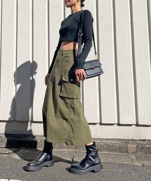 ストレッチツイルカーゴロングスカート