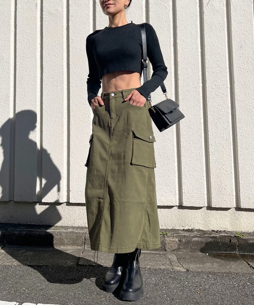 ストレッチツイルカーゴロングスカート
