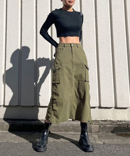 ストレッチツイルカーゴロングスカート