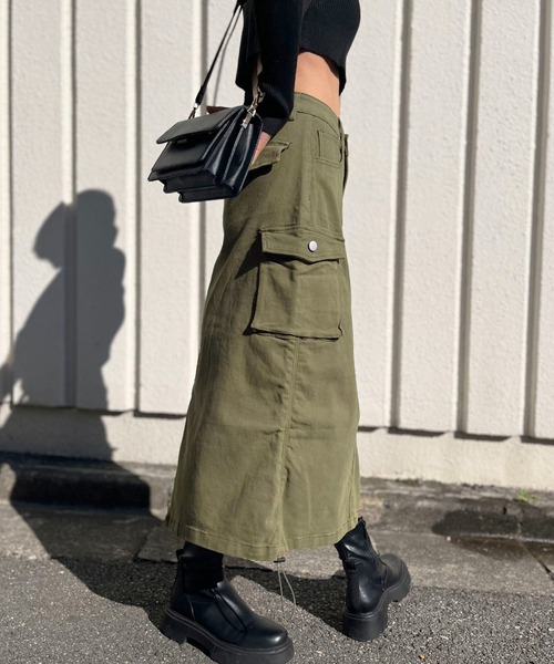 ストレッチツイルカーゴロングスカート