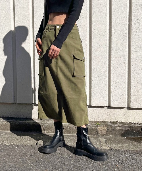 ストレッチツイルカーゴロングスカート