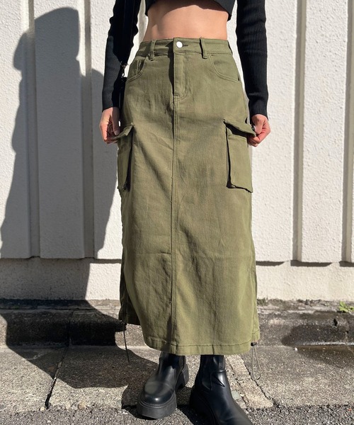 ストレッチツイルカーゴロングスカート
