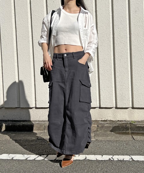 Jewelobe（ジュエローブ）の「ストレッチツイルカーゴロングスカート（スカート・レディース・ブラック/カーキ/グレー・S/M）」の13枚目の写真