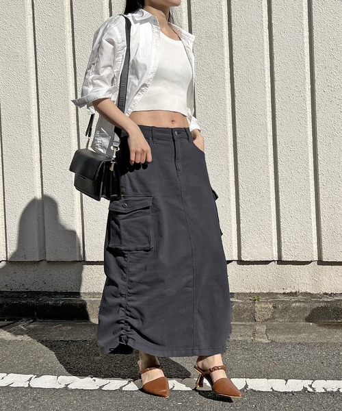 Jewelobe（ジュエローブ）の「ストレッチツイルカーゴロングスカート（スカート・レディース・ブラック/カーキ/グレー・S/M）」の14枚目の写真