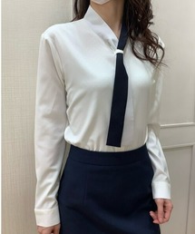 TOKYO SHIRTS | COFREX 配色ボウタイ付き長袖ブラウス(ビジネスシャツ)