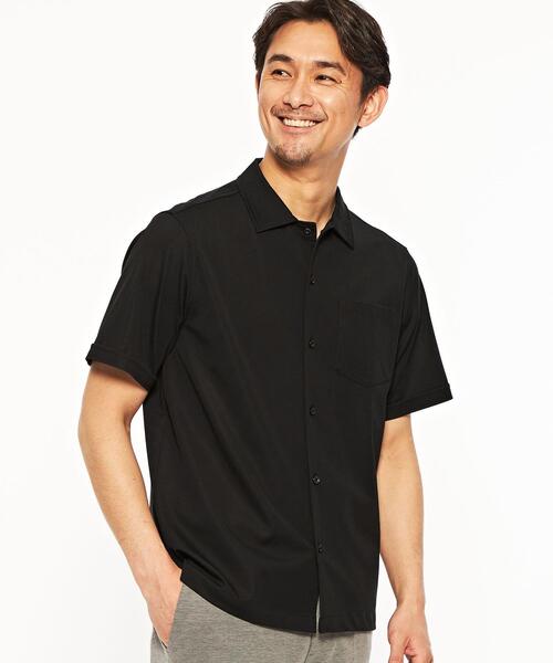 green label relaxing（グリーンレーベルリラクシング）の「【WEB限定】JUSTFIT カノコ オープンカラー 半袖 シャツ  -接触冷感-（シャツ/ブラウス・メンズ・ブラック/ネイビー・S/M/L/XL）」の5枚目の写真