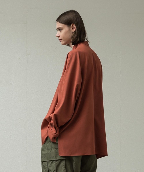 SLICK（スリック）の「リフラックスストレッチドルマンスリーブシャツ（シャツ/ブラウス・メンズ・ダークグリーン/アイボリー/ブラック/オレンジ・2/3/1）」の11枚目の写真