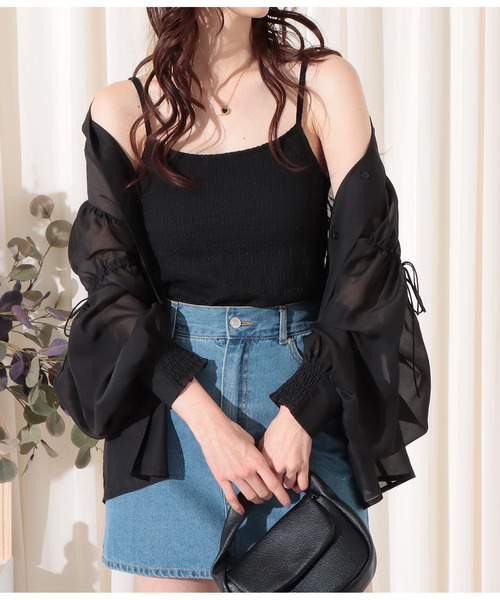 CHILLE(チル)の「カップ付きジャガードキャミソール(キャミソール・レディース・ブラック/オリーブ/アイボリー・FREE)」の3枚目の写真