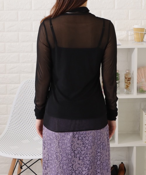 Lace Ladies(レースレディース)の「ハイネックシアーブラウス(Tシャツ/カットソー・レディース・アイボリー/グリーン/ブラック/ホワイト・FREE)」の9枚目の写真