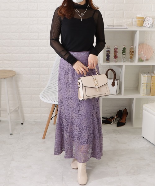 Lace Ladies(レースレディース)の「ハイネックシアーブラウス(Tシャツ/カットソー・レディース・アイボリー/グリーン/ブラック/ホワイト・FREE)」の12枚目の写真