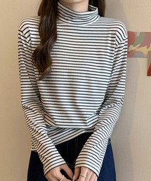 ハイネックボーダーカットソー