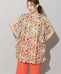 Munich | 80sプリントコットンクレープギャザーチュニックブラウス(シャツ/ブラウス)