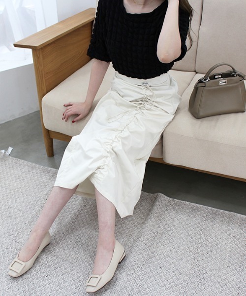 MODE ROBE（モードローブ）の「ドロストデザインスカート（スカート・レディース・アイボリー/カーキ/ブラック・FREE）」の2枚目の写真