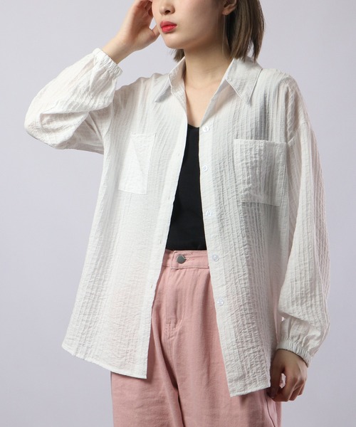 &soiree(アンドソワレ)の「&soiree リネンコットンオーバーシャツ(シャツ/ブラウス・レディース・グリーン/ピンク/ホワイト・F)」の2枚目の写真