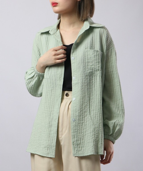 &soiree(アンドソワレ)の「&soiree リネンコットンオーバーシャツ(シャツ/ブラウス・レディース・グリーン/ピンク/ホワイト・F)」の3枚目の写真
