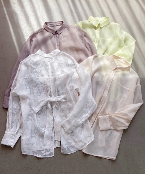 one after another NICE CLAUP（ワンアフターアナザーナイスクラップ）の「バックリボンシアーシャツ（シャツ/ブラウス・レディース・オフホワイト/アイボリー/イエロー/モカ・FREE）」の15枚目の写真