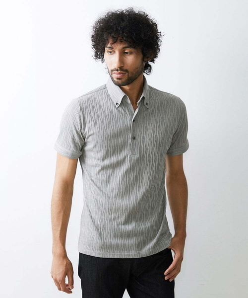 MICHEL KLEIN HOMME (ミッシェルクランオム)の「《日本製》オリジナルボタニカル柄ポロシャツ(Tシャツ/カットソー・メンズ・ブルー/カーキ/ホワイト/ダークグレー・MEDIUM/LARGE/X-LARGE)」の4枚目の写真