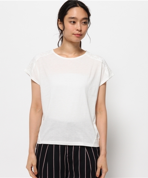 OUTLET(アウトレット)の「【CIAOPANIC TYPY】ショルダーレースキリカエT(Tシャツ/カットソー・レディース・ホワイト・FREE)」の2枚目の写真